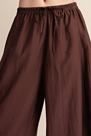 Brown Cropped Lace Trim Balloon Pant