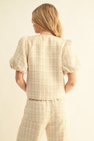 Sparkling Tweed Top W/Rhinestone Bow