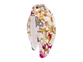 Spring Floral Print Headband - Gold Rhinestone Multi Flowers