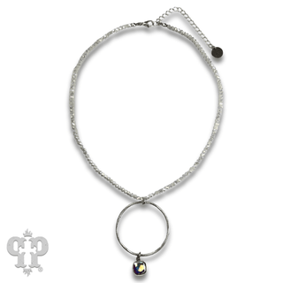 Faceted bead and circle pendant necklace with Austrian crystal - LC - Boutique Bella BellaNecklaces