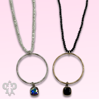 Faceted bead and circle pendant necklace with Austrian crystal - LC - Boutique Bella BellaNecklaces
