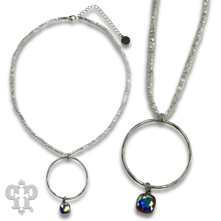 Faceted bead and circle pendant necklace with Austrian crystal - LC - Boutique Bella BellaNecklaces
