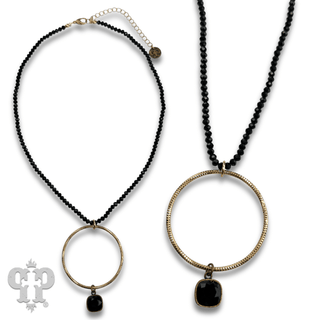 Faceted bead and circle pendant necklace with Austrian crystal - LC - Boutique Bella BellaNecklaces