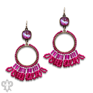 Faceted bead fringe and Austrian crystal dangle earring - LC - Boutique Bella BellaEarrings