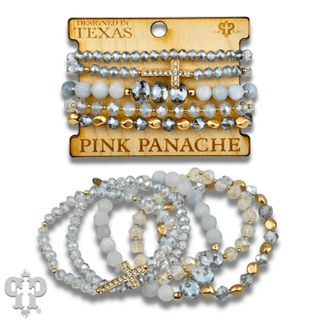 Faceted bead multi-strand bracelet stack, rhinestone cross - Boutique Bella BellaBracelets