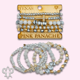 Faceted bead multi-strand bracelet stack, rhinestone cross - Boutique Bella BellaBracelets