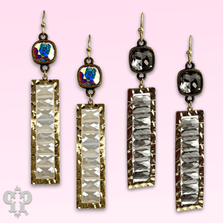 Faceted bead rectangle earring with Austrian crystal - Boutique Bella BellaEarrings