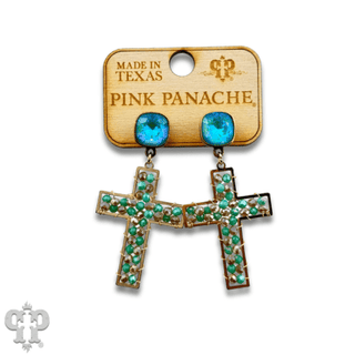 Faceted bead wrapped cross earring, Austrian crystal - Boutique Bella BellaEarrings