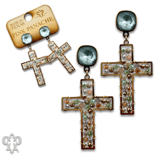 Faceted bead wrapped cross earring, Austrian crystal - Boutique Bella BellaEarrings
