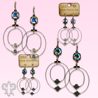Faceted clover bead double circle earring with Austrian crystal - Boutique Bella BellaEarrings