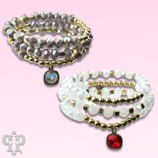 Faceted crystal and gold three strand beaded bracelet with Austrian crystal - Boutique Bella BellaBracelets