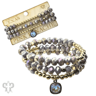 Faceted crystal and gold three strand beaded bracelet with Austrian crystal - Boutique Bella BellaBracelets