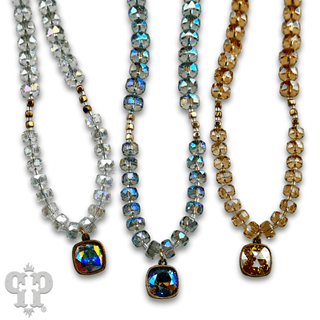 Faceted heishi bead necklace with Austrian crystal pendant - Boutique Bella BellaNecklaces