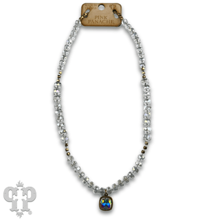 Faceted heishi bead necklace with Austrian crystal pendant - Boutique Bella BellaNecklaces