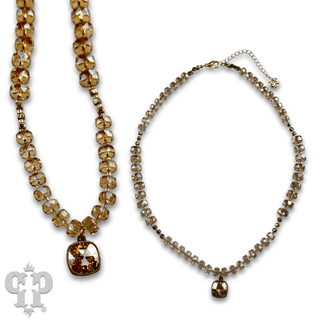 Faceted heishi bead necklace with Austrian crystal pendant - Boutique Bella BellaNecklaces