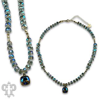 Faceted heishi bead necklace with Austrian crystal pendant - Boutique Bella BellaNecklaces