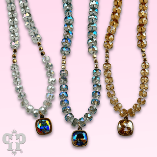 Faceted heishi bead necklace with Austrian crystal pendant - Boutique Bella BellaNecklaces