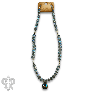 Faceted heishi bead necklace with Austrian crystal pendant - Boutique Bella BellaNecklaces
