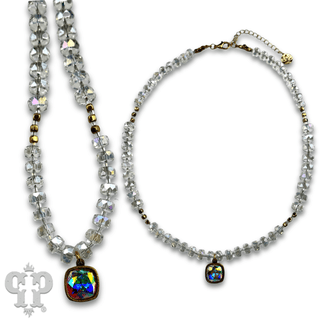 Faceted heishi bead necklace with Austrian crystal pendant - Boutique Bella BellaNecklaces