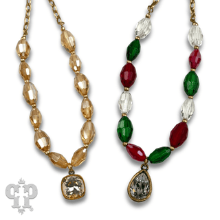 Faceted oval bead necklace with Austrian crystal - LC - Boutique Bella BellaNecklaces