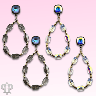 Faceted rectangle bead teardrop earring with Austrian crystal - Boutique Bella BellaEarrings