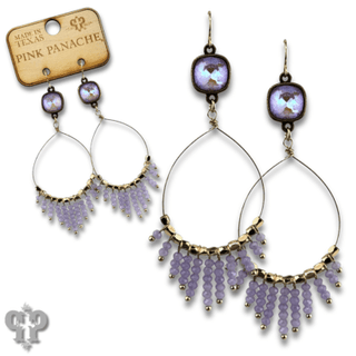 Faceted saucer bead fringe on teardrop earring, Austrian crystal - LC - Boutique Bella BellaEarrings