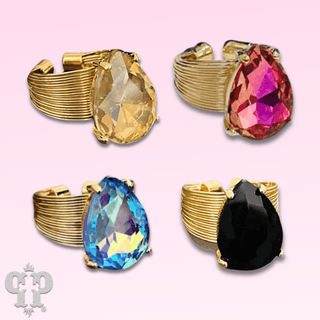 Faceted teardrop rhinestone adjustable ring - LC - Boutique Bella BellaRings