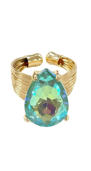 Faceted teardrop rhinestone adjustable ring - LC - Boutique Bella BellaRings