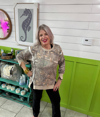 FADED FEELS VNECK PULLOVER Camo - Boutique Bella BellaPullover