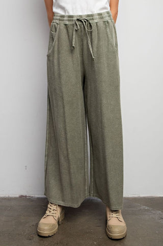 Faded Olive Wide Leg Terry Pants - Boutique Bella BellaPants
