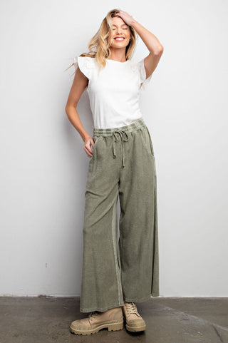 Faded Olive Wide Leg Terry Pants - Boutique Bella BellaPants