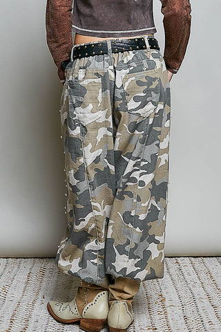 Vintage Washed Printed Twill Wide-Leg Woven Pants