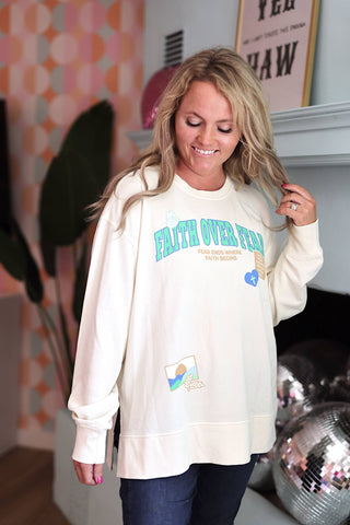 Faith Over Fear Mineral Wash Pullover - Boutique Bella Bellasweatshirt