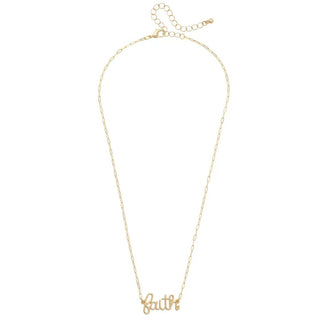 Faith Paperclip Chain Necklace in Shiny Gold - Boutique Bella Bellanecklace