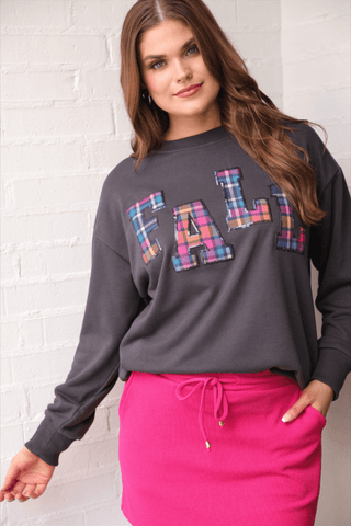 Fall Plaid Patch Pullover - Boutique Bella BellaFall sweatshirt