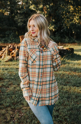 Fall Plaid Thankful Silk Back Button - Up - Boutique Bella BellaButton - Up