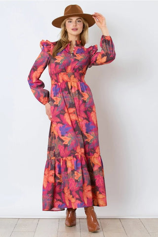 Fall Print Long Sleeve Maxi Dess - Boutique Bella BellaDress