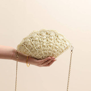 Fan - Shaped Beach Shell Crossbody Straw Bag - Boutique Bella BellaCrossbody
