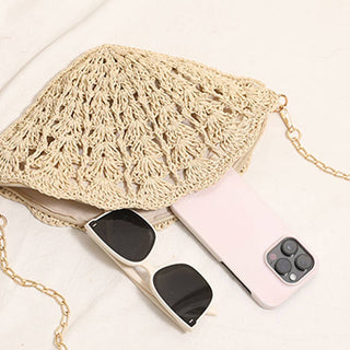 Fan - Shaped Beach Shell Crossbody Straw Bag - Boutique Bella BellaCrossbody