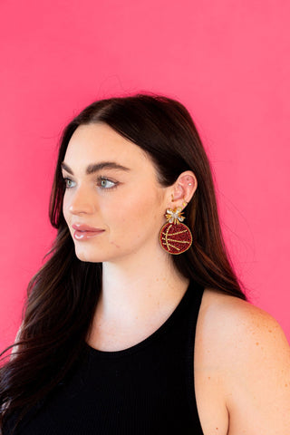 Fancy Basketball Earrings - Maroon and Gold - Boutique Bella BellaDistress