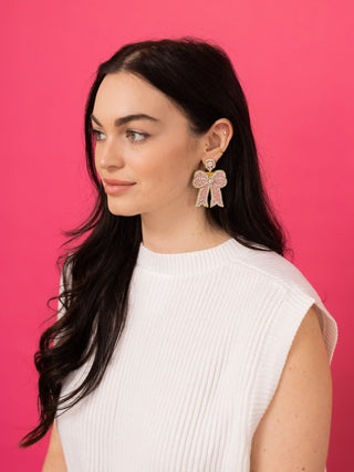 Fancy Bow Earrings - Pink - Boutique Bella BellaDistress