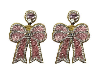 Fancy Bow Earrings - Pink - Boutique Bella BellaDistress