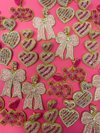 Fancy Bow Earrings - Pink - Boutique Bella BellaDistress