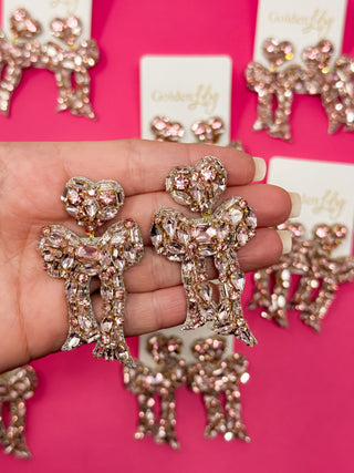 Fancy Bow with Heart Earrings - Pink - Boutique Bella BellaDistress