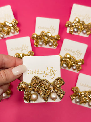 Fancy Bow with Pearl Earrings - Boutique Bella BellaDistress