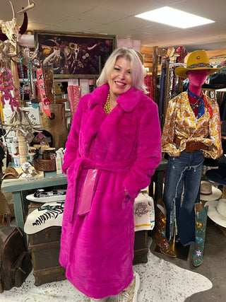 Faux Fur Maxi Trench Coat with Belt - Boutique Bella BellaCoat