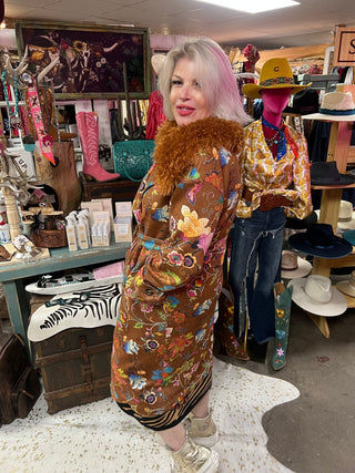 Faux Suede Embroidery Effect Trench Coat - Boutique Bella BellaCoat