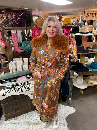 Faux Suede Embroidery Effect Trench Coat - Boutique Bella BellaCoat