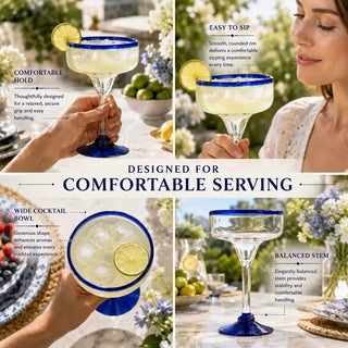 Mexican Hand Blown Margarita Glasses Premium Barware Gift Elegant Drinkware Collection