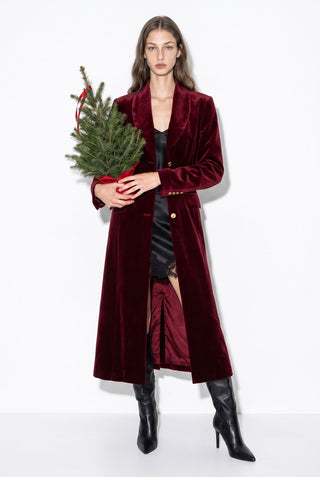 Velvet Royalty Chain-Accent Coat - Red